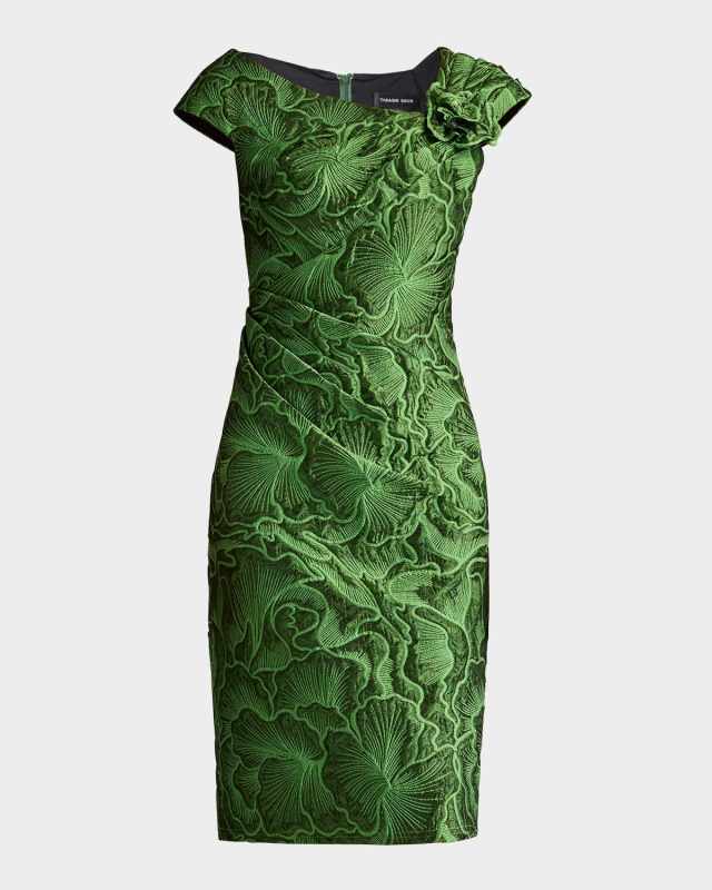Asymmetric Floral Jacquard Dress